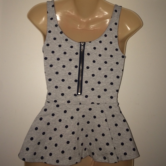 EXPRESS, NWT Grey with Navy dot, Tank top, Size XS, peplum - Picture 2 of 4